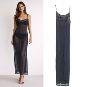 Miaou XS Thais Sheer Maxi Dress Black Monogram Mesh Spaghetti Strap